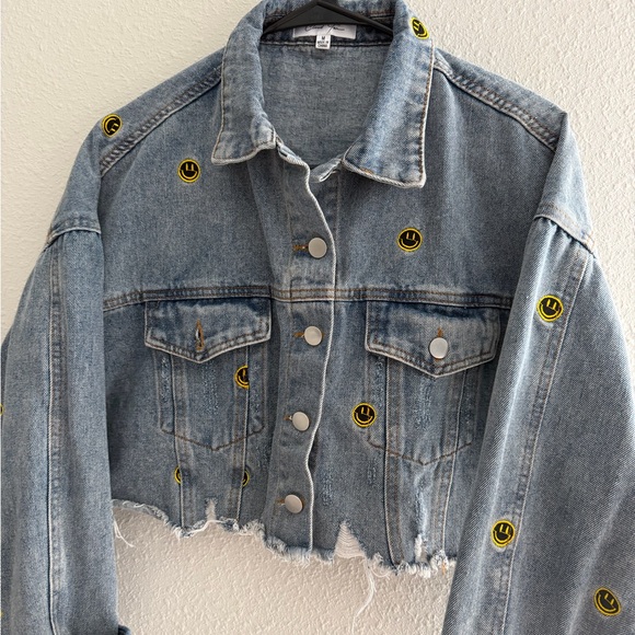 Cloud Ten Jackets & Blazers - Denim Jacket with Smiley Patches